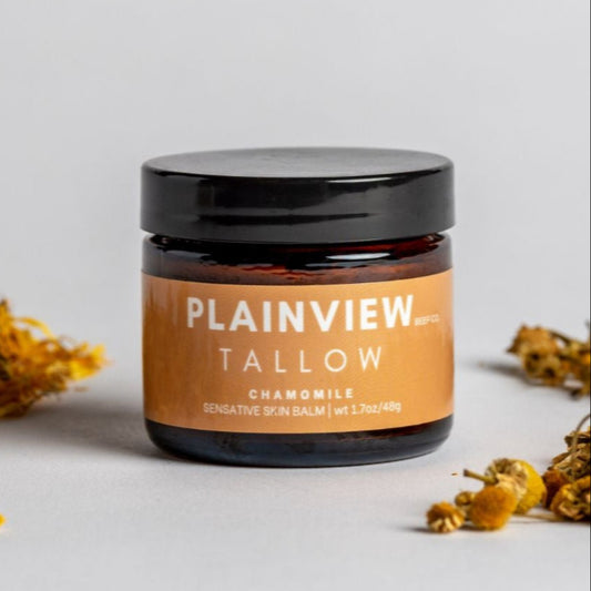 Jar of chamomile tallow balm – natural baby-safe and pregnancy-safe skincare.