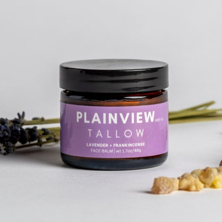 lavender and frankincense tallow face balm jars with lavender and beeswax