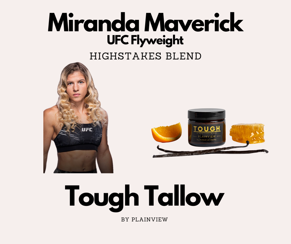 Promotional image of Miranda Maverick UFC Flyweight with Tough Tallow products