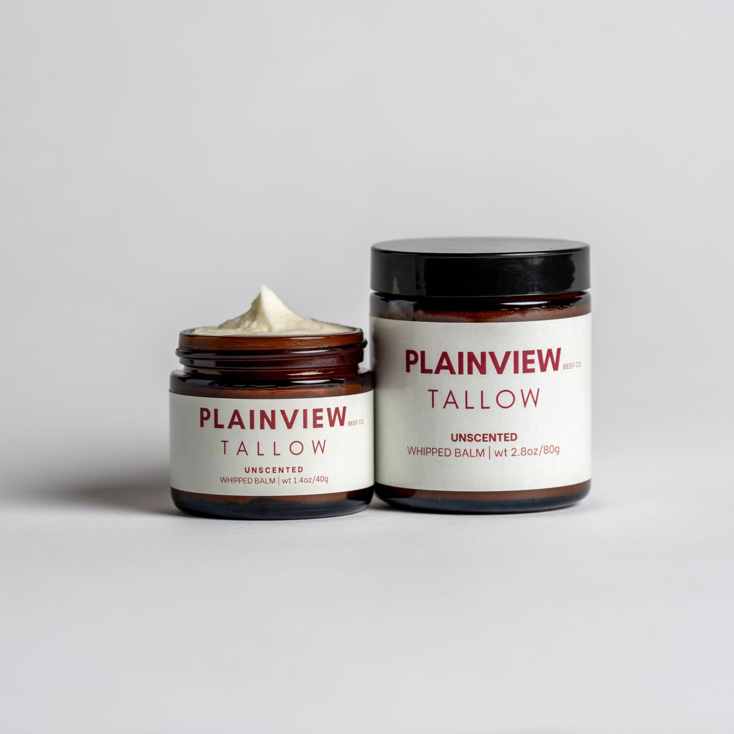 Fragrance-free unscented tallow balm 40g and 80g jars – baby-safe and pregnancy-safe skin nourishment.