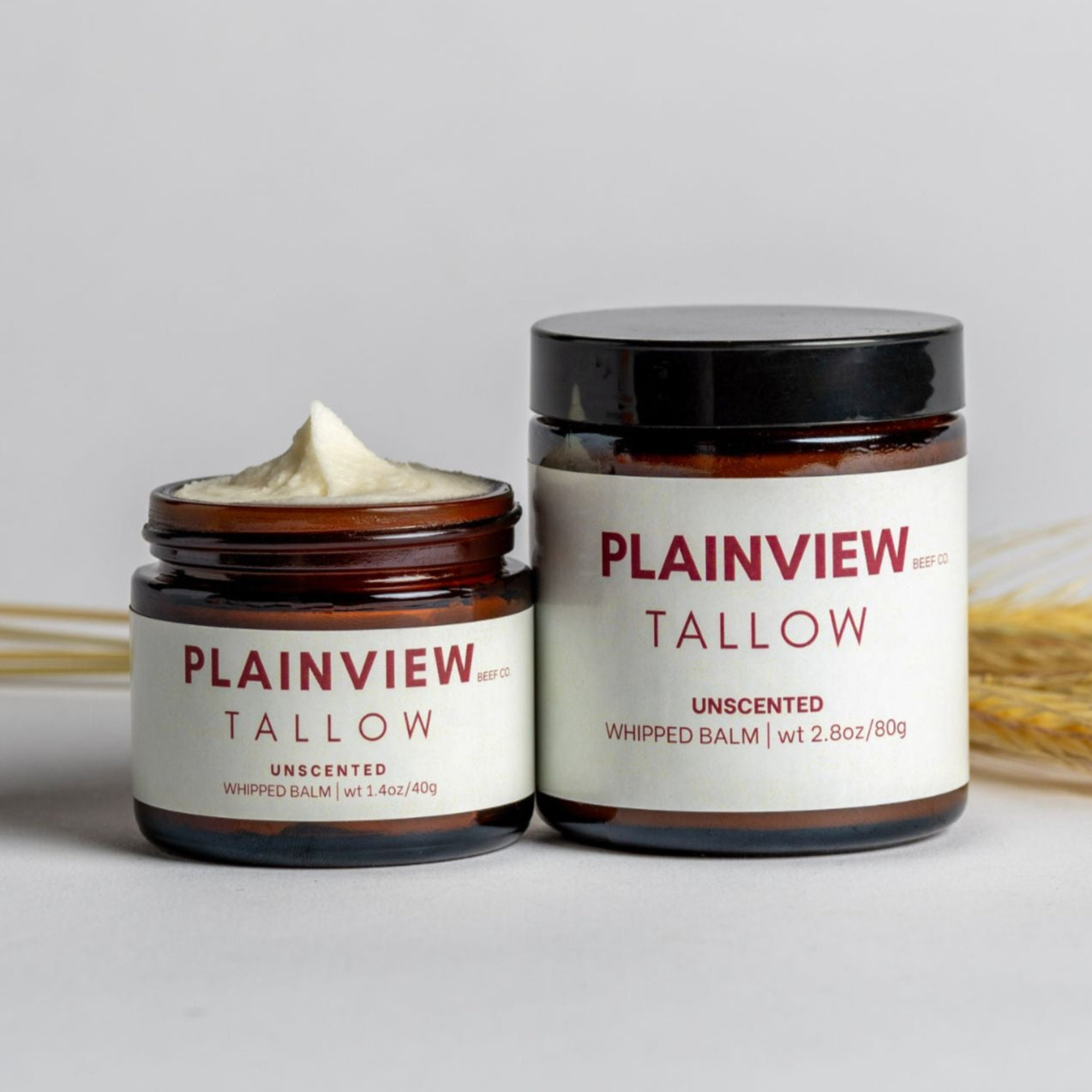 Fragrance-free unscented tallow balm 40g and 80g jars – baby-safe and pregnancy-safe skin nourishment.