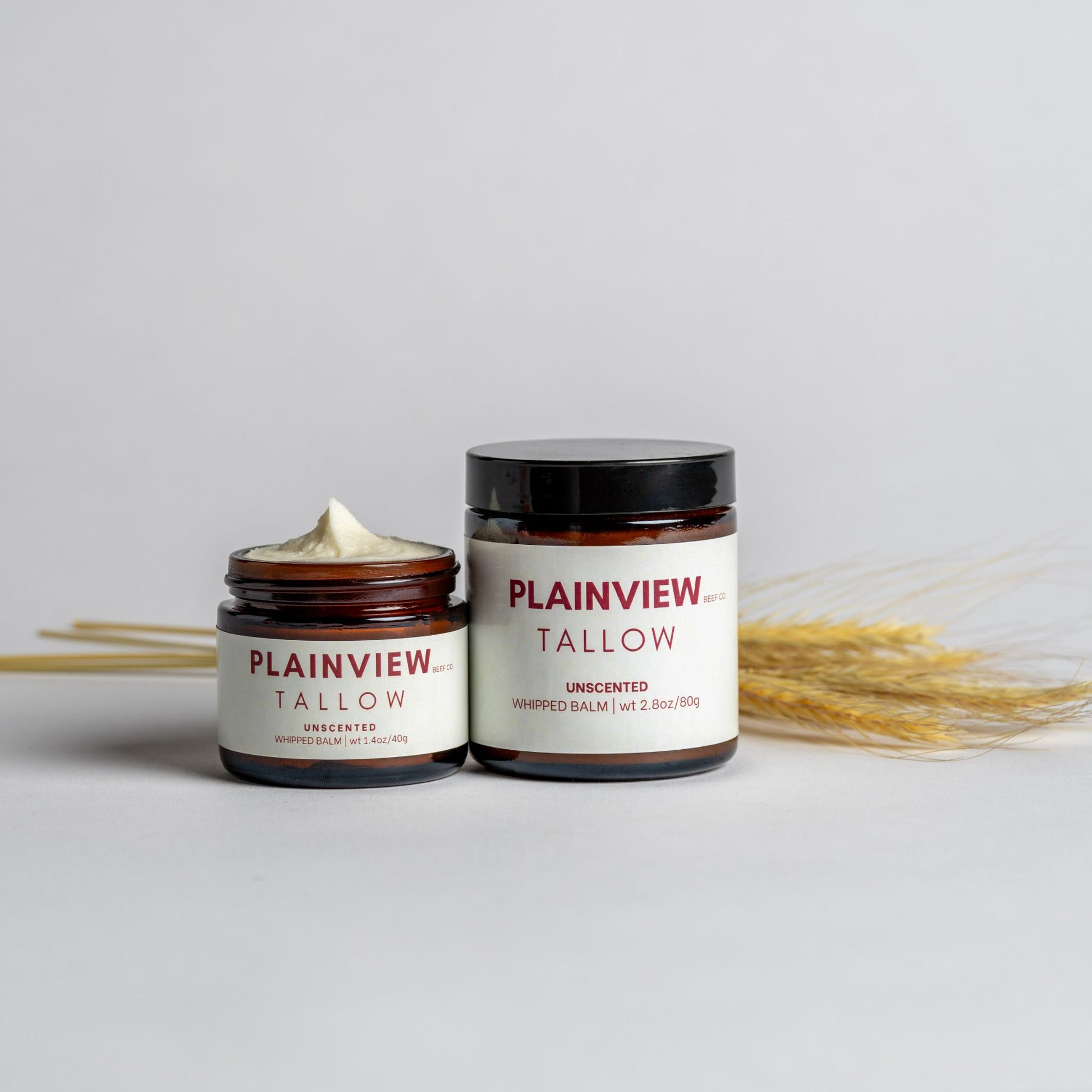 Fragrance-free unscented tallow balm 40g and 80g jars – baby-safe and pregnancy-safe skin nourishment.