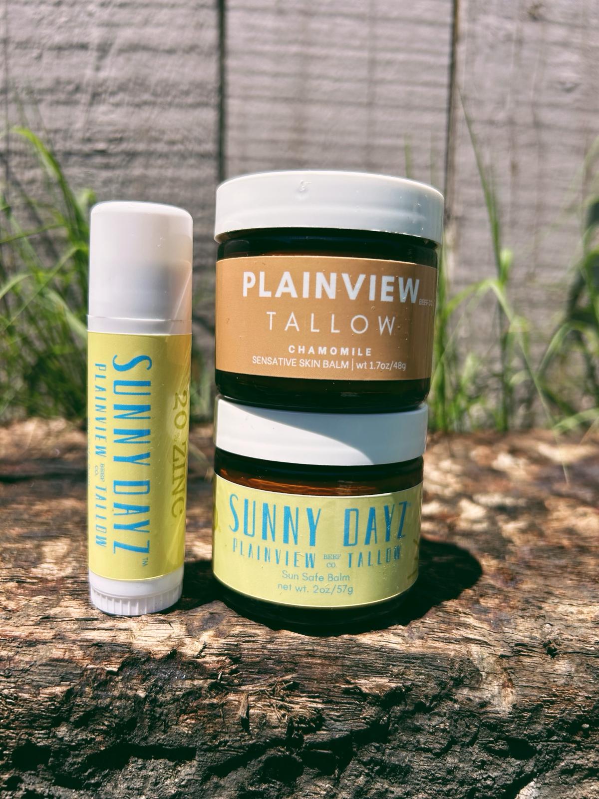Natural mineral sun care with lip balm and tallow jars