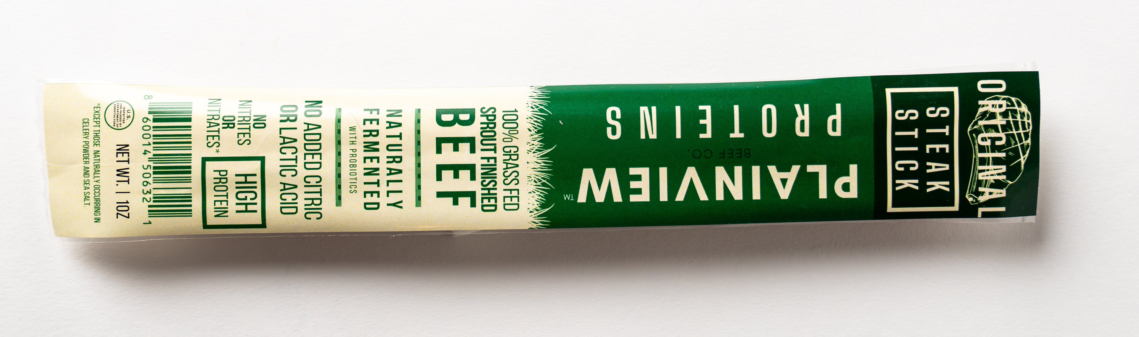 Packed organic naturally fermented beef steak sticks – clean high-protein snack, original flavor.