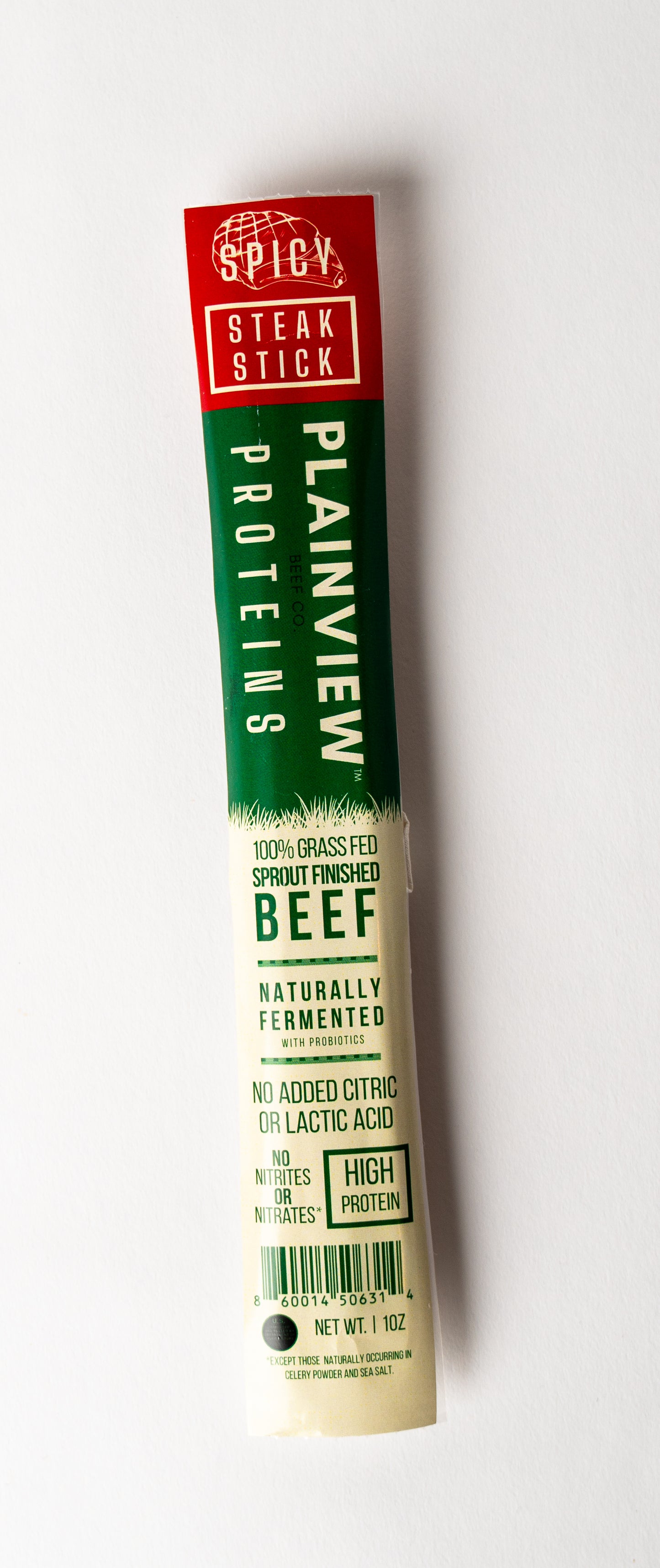 Packed organic naturally fermented beef steak sticks – clean high-protein snack, spicy flavor.
