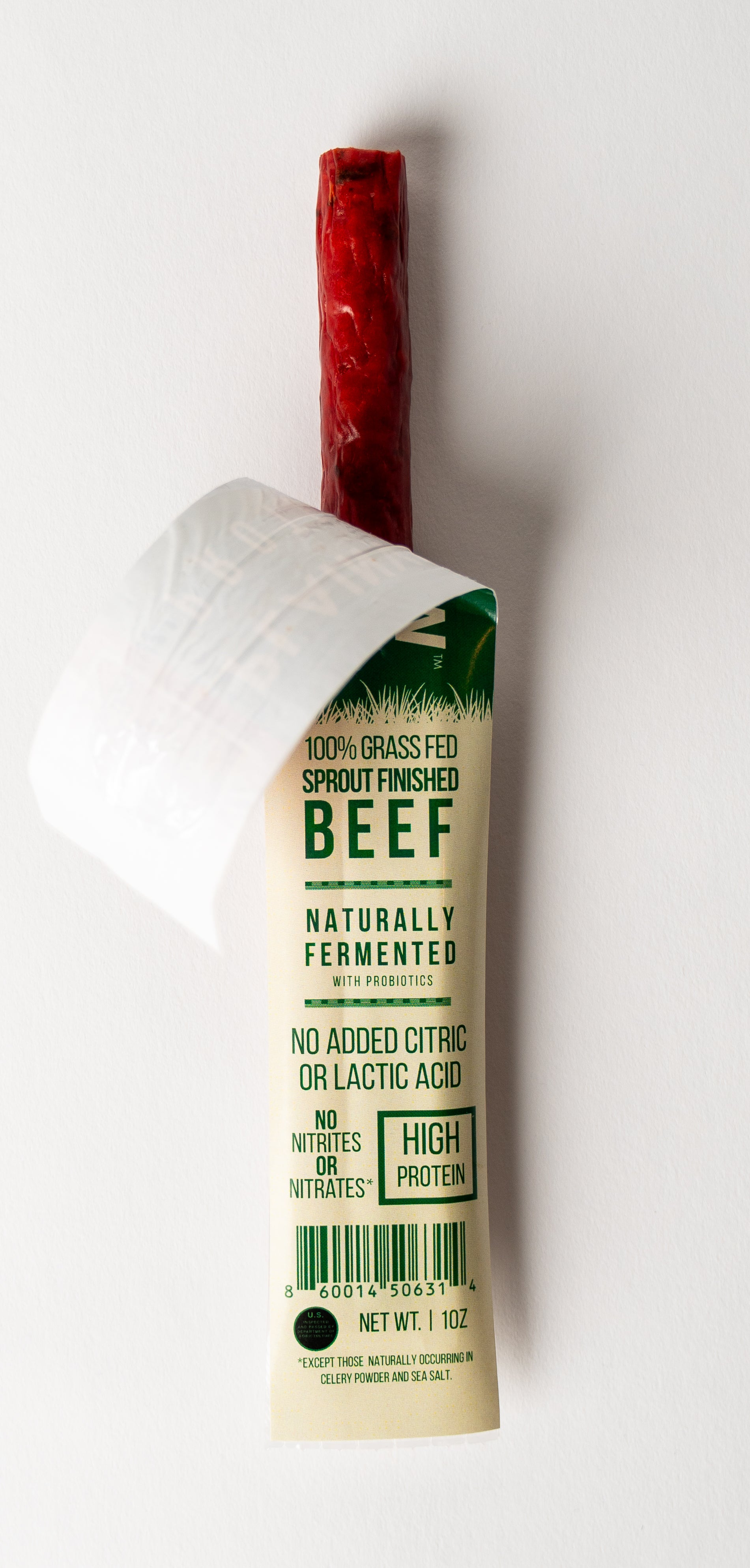 Packed organic naturally fermented beef steak sticks – clean high-protein snack, original flavor.