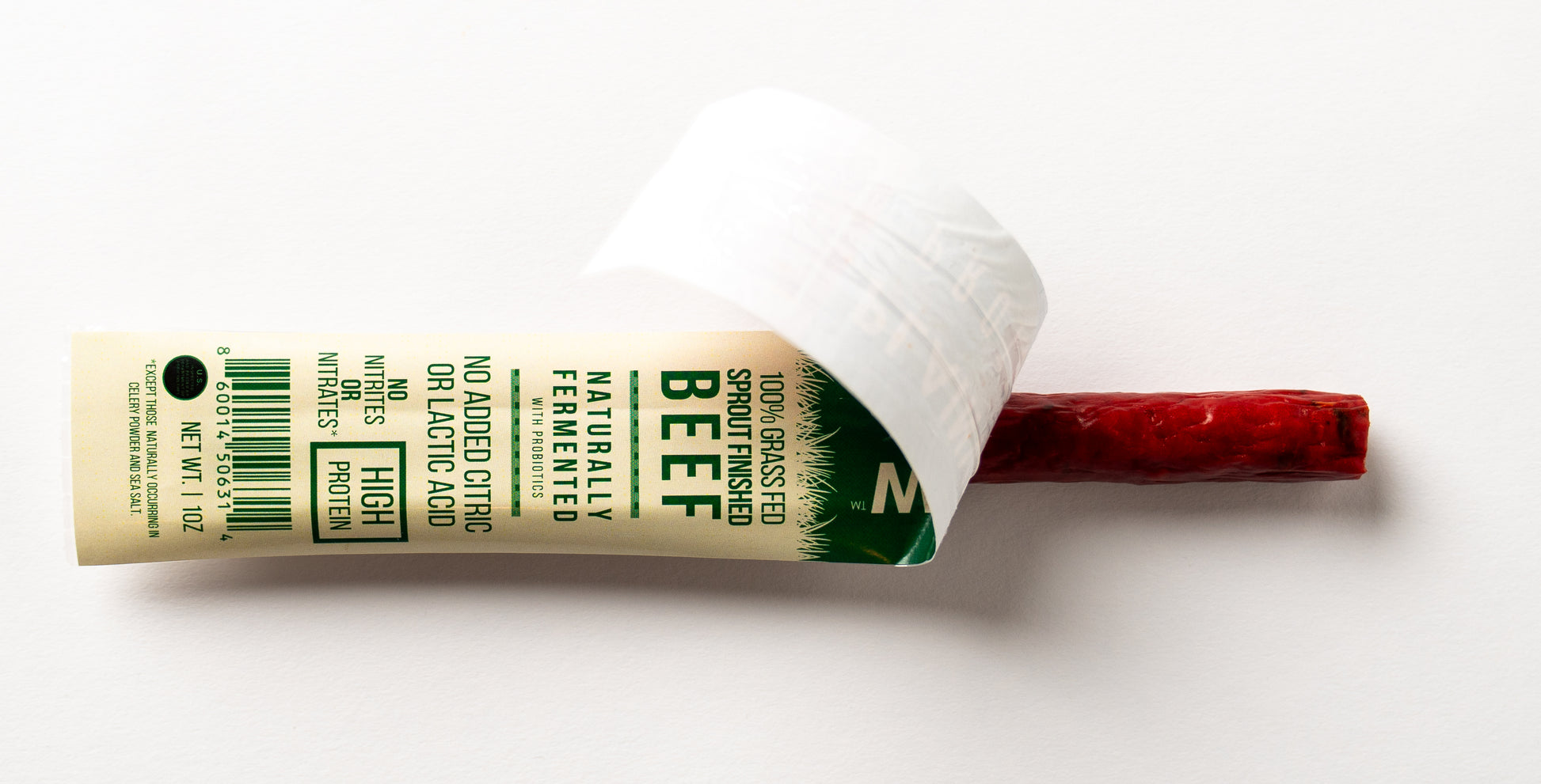 Packed organic naturally fermented beef steak sticks – clean high-protein snack, original flavor.