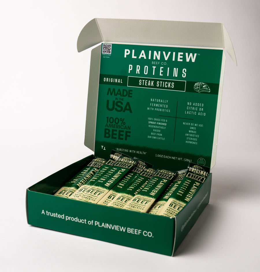 Box of Plainview Proteins Steak Sticks