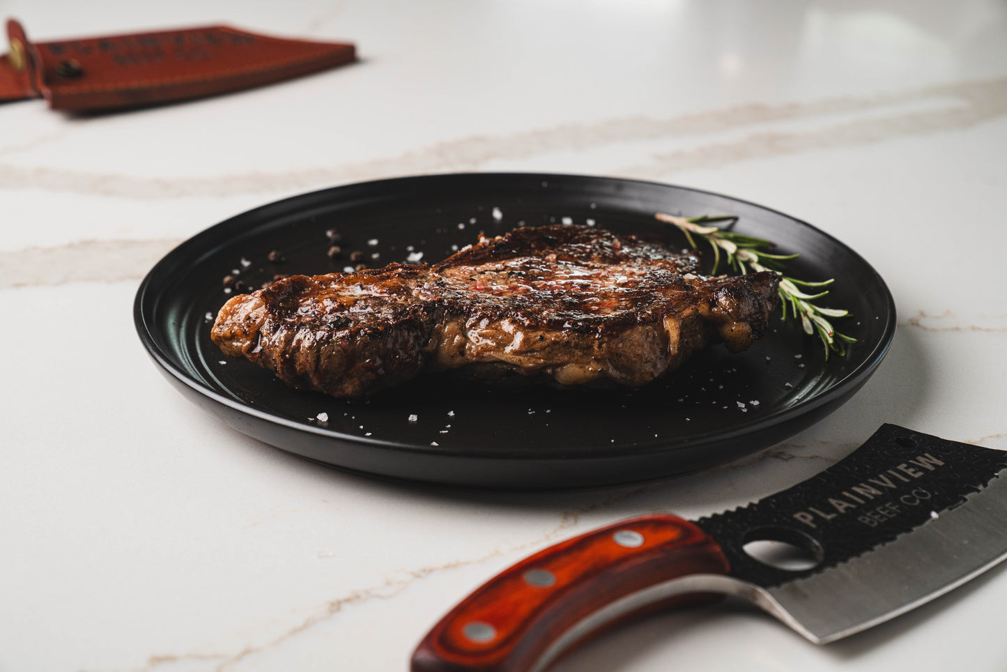 Seared ribeye steak – premium Kansas cut on plate