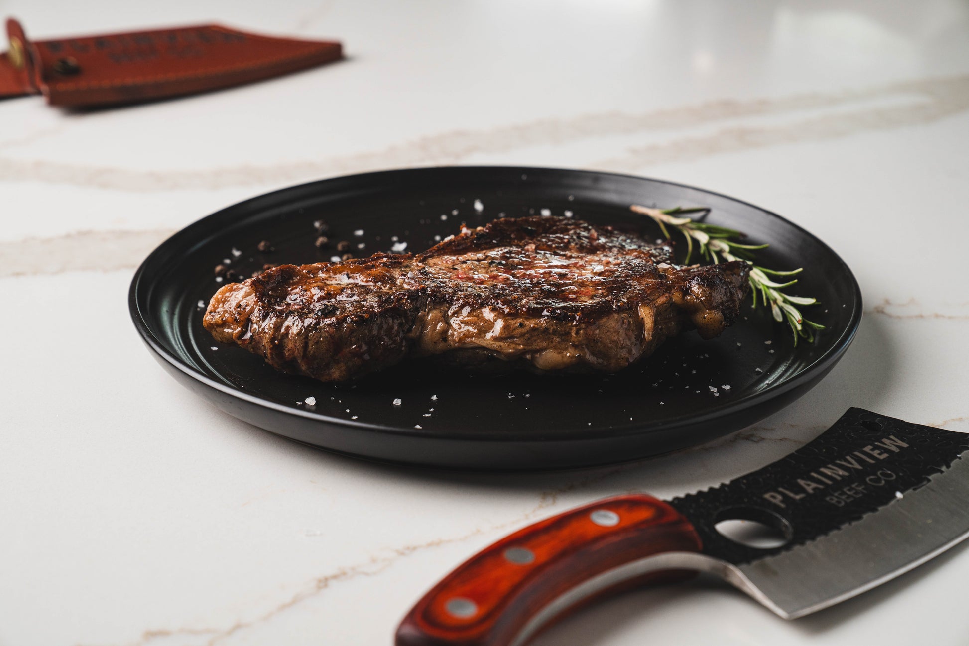 Seared ribeye steak – premium Kansas cut on plate